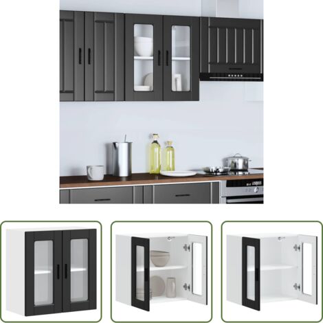 vidaXL Armadio a parete -  Pensile da Cucina con Porta in Vetro Porto Nero