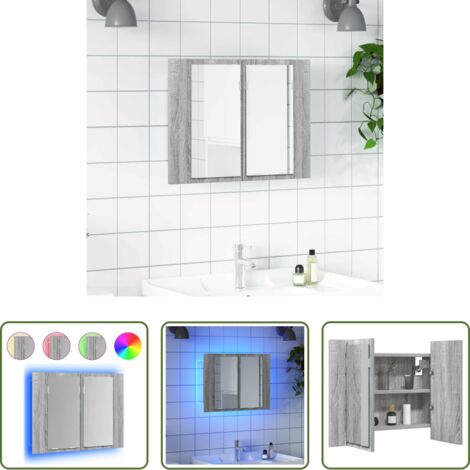 vidaXL Armadio a specchio - Mobile Specchio LED Grigio Sonoma 60x12x45cm Legno Multistrato