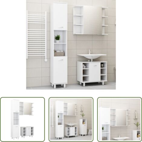 vidaXL Armadio a specchio -  Set Mobili da Bagno 3 pz Bianco in Truciolato