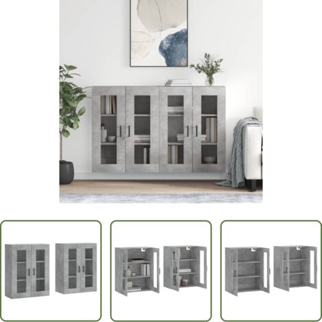 vidaXL Armadio -  Armadietti a Parete 2 pz Grigio Cemento in Legno Multistrato