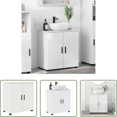 vidaXL Armadio autoportante -  Mobile da Bagno con archiviazione Bianco Lucido 61 x 35 x 64 cm