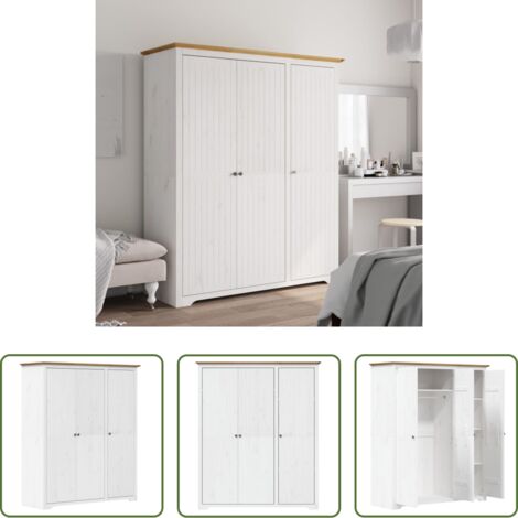 vidaXL Armadio con ante -  Armadio BODO 146x53,5x173 cm Legno Massello Pino Bianco Marrone