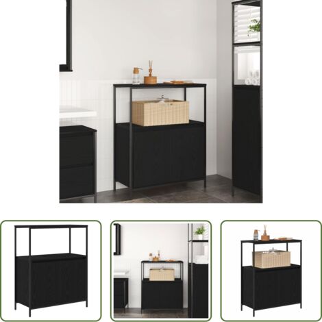 vidaXL Armadio con ante -  Mobile da Bagno con Ripiani Rovere Nero 76,5x35x95 cm