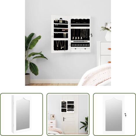 vidaXL Armadio con cassetti -  Armadio Portagioie con Specchio a Muro Bianco 37,5x10x67 cm