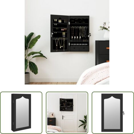 vidaXL Armadio con cassetti -  Armadio Portagioie con Specchio a Muro Nero 37,5x10x67 cm