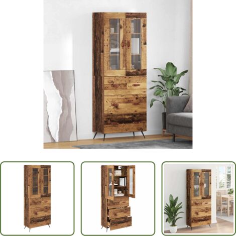vidaXL Armadio con cassetto -  Armadietto alto con ripiano con cassetto 2 pcs Legno vecchio