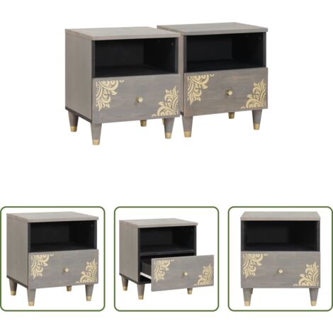 vidaXL Armadio con cassetto -  Armadio da Notte con cassetto 2 pcs Grigio 40 x 33 x 46 cm