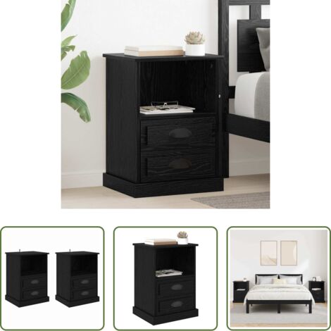 vidaXL Armadio con cassetto -  Armadio da Notte con cassetto 2 pcs Rovere Nero 36 x 43 x 60 cm