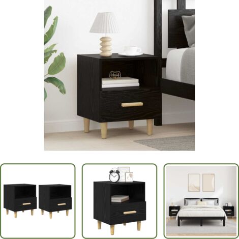 vidaXL Armadio con cassetto -  Armadio da Notte con cassetto 2 pcs Rovere Nero 40 x 35 x 47 cm