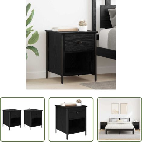 vidaXL Armadio con cassetto -  Armadio da Notte con cassetto 2 pcs Rovere Nero 40 x 42 x 50 cm