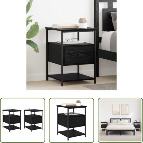 vidaXL Armadio con cassetto -  Armadio da Notte con cassetto 2 pcs Rovere Nero 40 x 42 x 56 cm