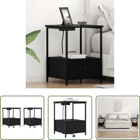 vidaXL Armadio con cassetto -  Armadio da Notte con cassetto 2 pcs Rovere Nero 42 x 41 x 56 cm