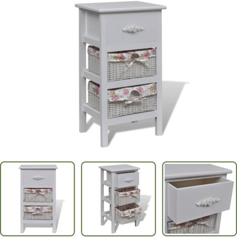 vidaXL Armadio con cestini -  Armadio con 1 Cassetto e 2 Cestini Bianco in Legno di Paulownia