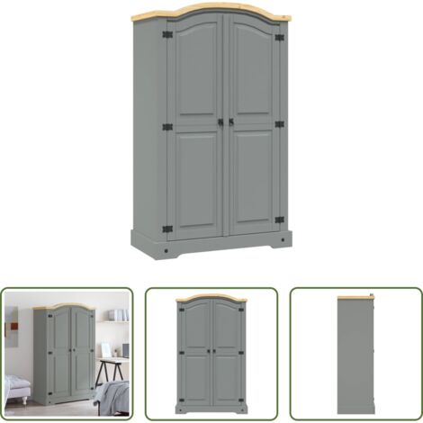 vidaXL Armadio con design coronato -   Armadio in Legno di Pino Messicano Corona 2 Ante Grigio