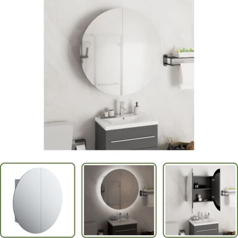 vidaXL Armadio con LED -  Armadio da Bagno con Specchio Rotondo e LED Grigio 54x54x17,5cm