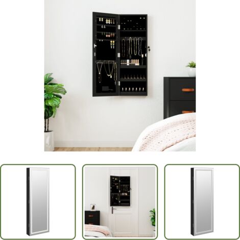 vidaXL Armadio con luci LED -  Armadio Portagioie a Specchio con Luci LED a Parete Nero