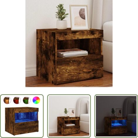 vidaXL Armadio con luci led -  Comodino con Luci LED Rovere Fumo 50x40x45 cm