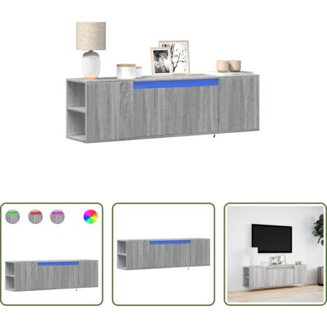 vidaXL Armadio con luci LED -  Mobile TV a Parete con Luci LED Grigio Sonoma 135x31x39,5 cm