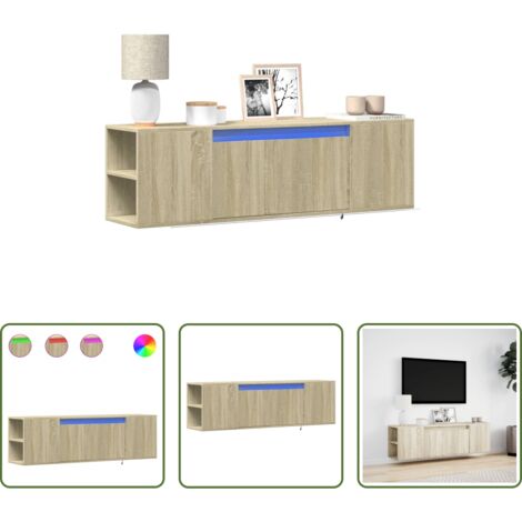 vidaXL Armadio con luci LED -  Mobile TV a Parete con Luci LED Rovere Sonoma 135x31x39,5 cm
