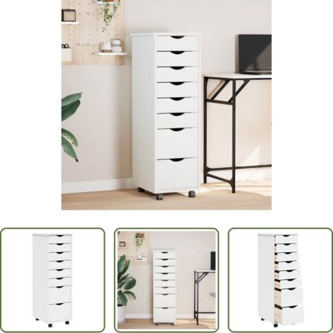 vidaXL Armadio con ruote -  Armadietto Rotante con Cassetti MOSS Bianco Legno Massello Pino
