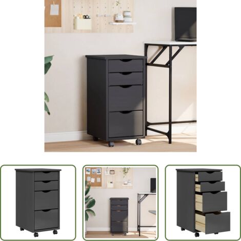 vidaXL Armadio con ruote -  Armadietto Rotante con Cassetti MOSS Grigio Legno Massello Pino