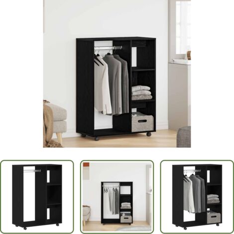 vidaXL Armadio con ruote -  Armadio Rovere Nero 80x40x110 cm Legno ingegnerizzato