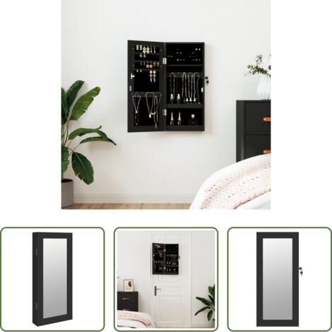 vidaXL Armadio con serratura -  Armadio Portagioie con Specchio a Muro Nero 30x8,5x67 cm