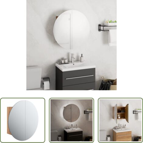 vidaXL Armadio con specchio -  Armadio da Bagno con Specchio Rotondo e LED Rovere 40x40x17,5cm