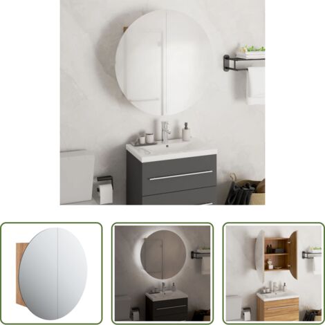 vidaXL Armadio con specchio -  Armadio da Bagno con Specchio Rotondo e LED Rovere 47x47x17,5cm