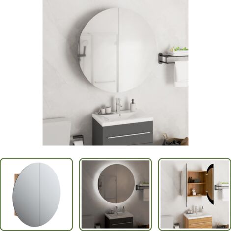 vidaXL Armadio con specchio -  Armadio da Bagno con Specchio Rotondo e LED Rovere 54x54x17,5cm