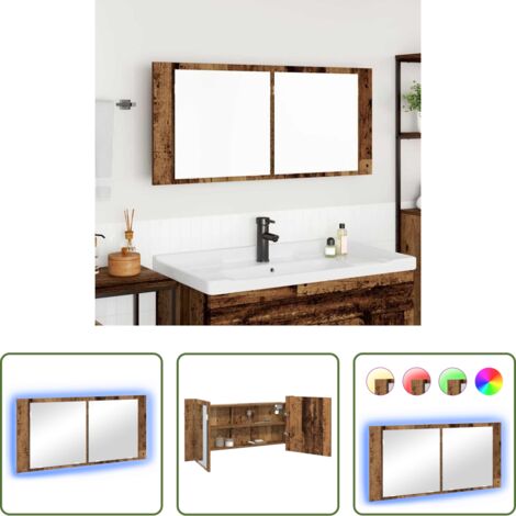 vidaXL Armadio con specchio -  Armadio Specchio LED con porta Legno vecchio 100 x 12 x 45 cm