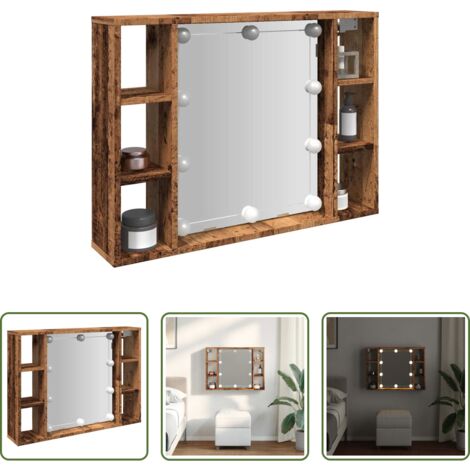 vidaXL Armadio con specchio -  Mobile a Specchio LED Legno Antico 76x15x55 cm Multistrato