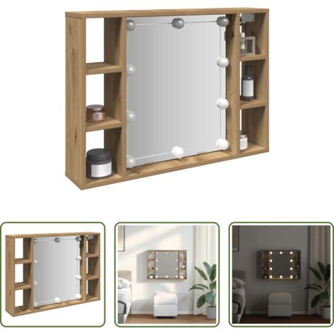 vidaXL Armadio con specchio -  Mobile a Specchio LED Rovere Artigianale 76x15x55cm Multistrato