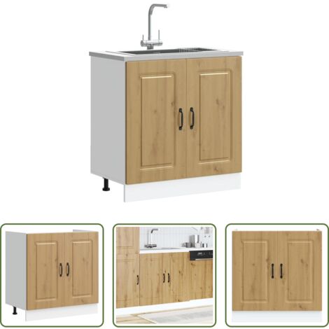 vidaXL Armadio cucina -  Mobile base lavello Kalmar Rovere Artigianale 80x46x81,5 cm