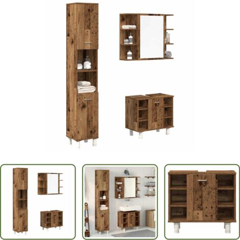 vidaXL Armadio da bagno antico -  Set Mobili da Bagno 3 pz Legno Antico in Legno Multistrato
