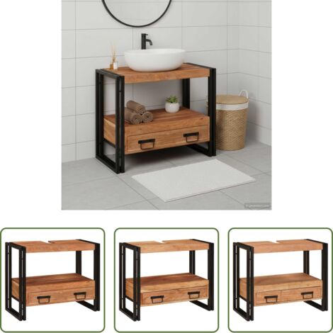 vidaXL Armadio da bagno in ferro -  Armadio da bagno con cassetto Marrone Legno di Acacia Massello