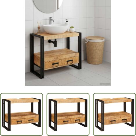 vidaXL Armadio da bagno in ferro -  Armadio da bagno con cassetto Marrone Legno di mango massello