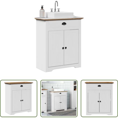 vidaXL Armadio da bagno -  Mobile Lavabo da Bagno BODO Bianco e Marrone 70x35x80 cm