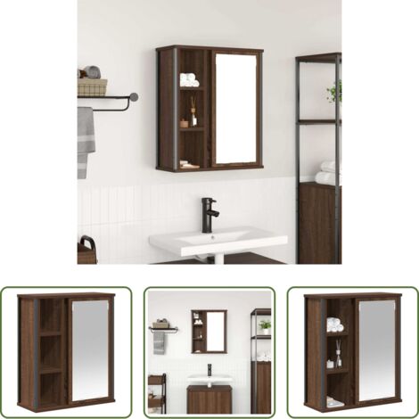 vidaXL Armadio da bagno -  Pensile da Bagno con Specchio Rovere Marrone 50x21x60 cm