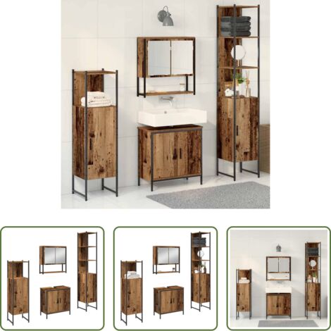 vidaXL Armadio da bagno -  Set di mobili per il bagno 4 pcs Marrone 33 x 33 x 185.5 cm