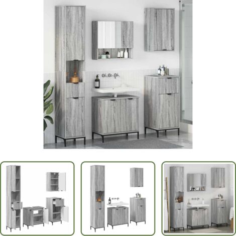 vidaXL Armadio da bagno -  Set di mobili per il bagno con cassetto con porta Grigio Sonoma