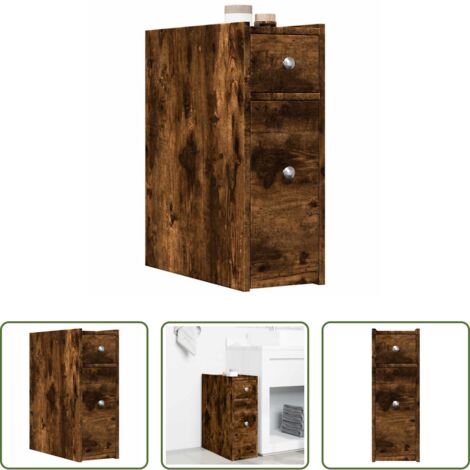 vidaXL Armadio da bagno stretto -  Armadietto da Bagno Stretto con Ruote Rovere Fumo in Truciolato