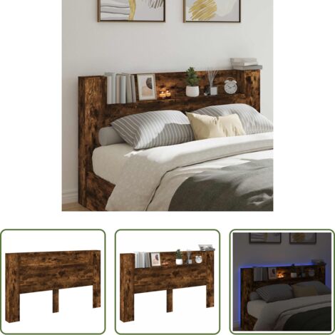vidaXL Armadio da camera da letto -  Testata con Mobile e LED Quercia Affumicata Legno multistrato
