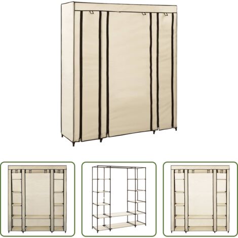 vidaXL Armadio da campeggio -  Armadio con Scomparti e Aste Crema 150x45x176 cm in Tessuto