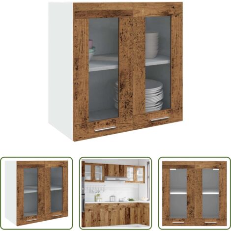 vidaXL Armadio da cucina con ante in vetro -  Pensile da Cucina “Lyon” con Anta in Vetro Legno Antico