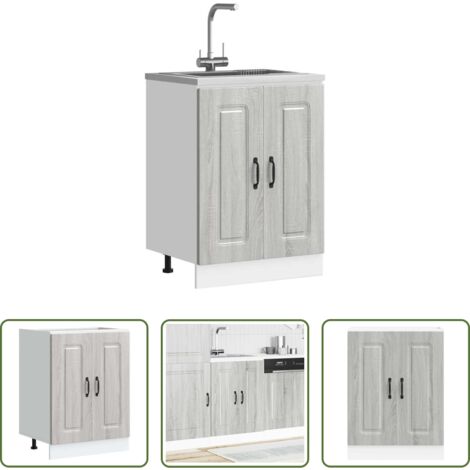 vidaXL Armadio da cucina -  Mobile base lavello Kalmar Grigio Sonoma 60x46x81,5 cm