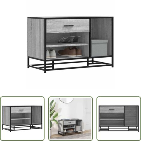 vidaXL Armadio da ingresso -  Panca Portaoggetti Grigio Sonoma Legno Multistrato e Metallo