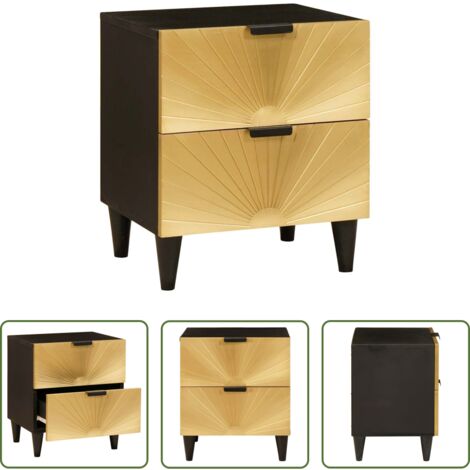 vidaXL Armadio da notte in acacia -  Armadio da Notte con cassetto Nero e Oro 40 x 33,5 x 46 cm