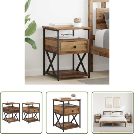 vidaXL Armadio da notte in legno -  Armadio da Notte 2 pcs Legno vecchio 40 x 42 x 55 cm