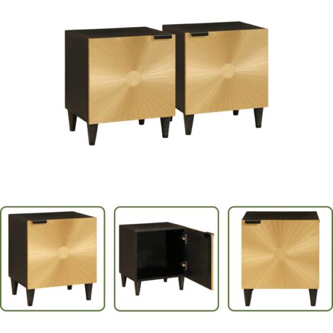 vidaXL Armadio da notte in legno -  Armadio da Notte 2 pcs Nero e Oro 40 x 33,5 x 46 cm